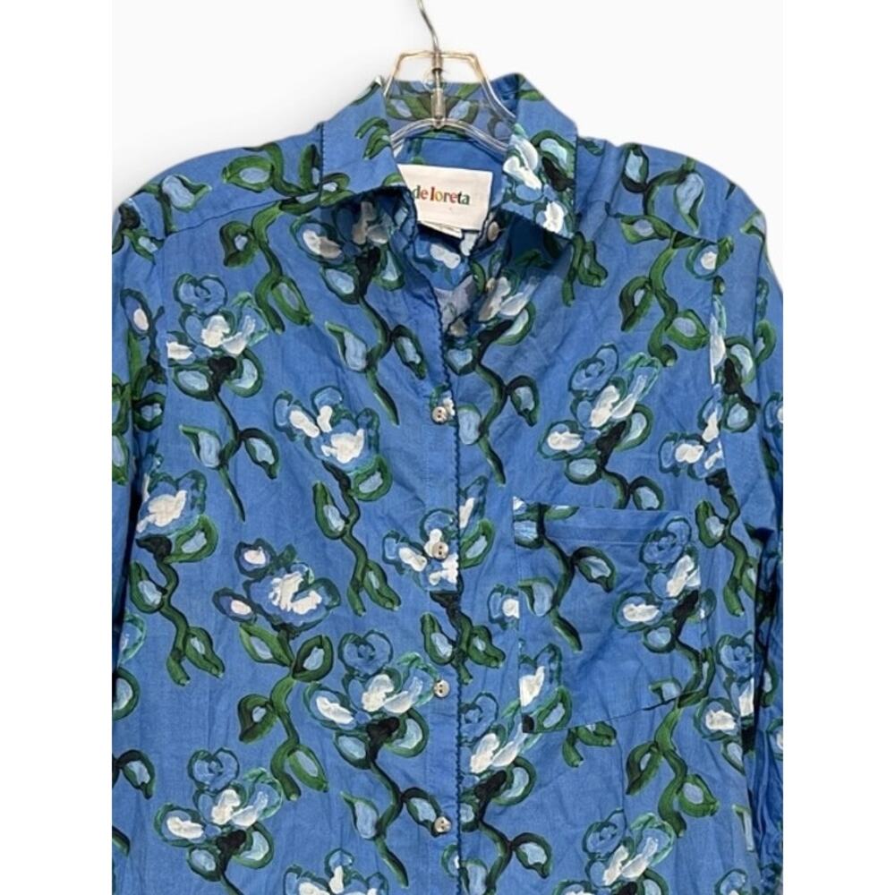 De Loreta Izula Wrap Dress Roco Celeste Blue Floral Long Sleeve Mini Shirtdress - Picture 4 of 6